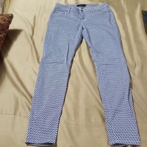 Dex Blue and White Patterned Skinny Pants
